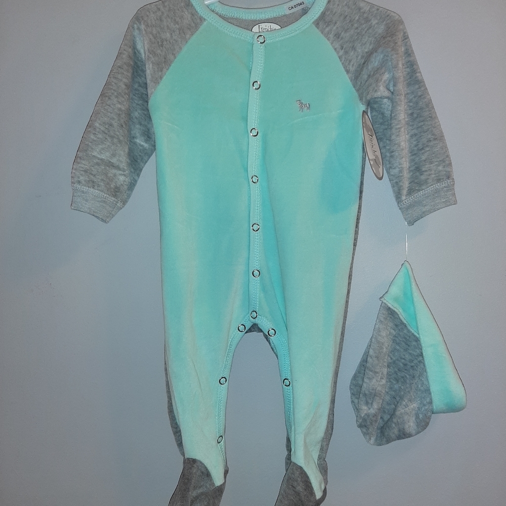 🆕️ Mint Green Gray Unisex Baby Sleeper Hat Set